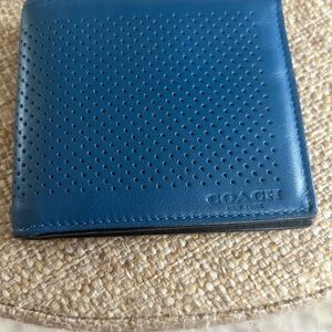 Coach Men's Perforated Leather Bifold Wallet - Blue